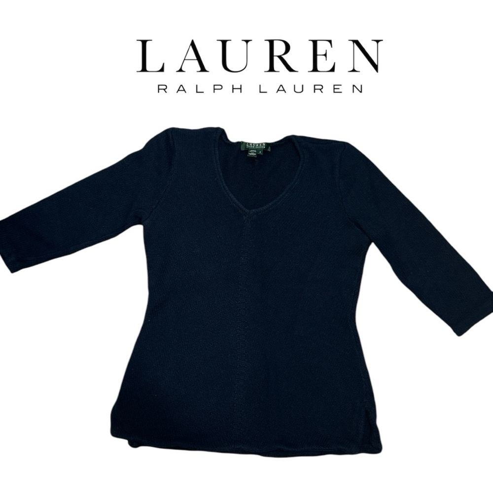 Lauren Ralph Laure Women’s VNeck‎ Navy Blue Sweater - Size S